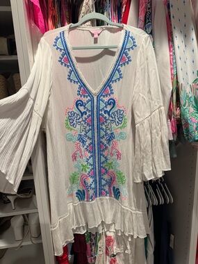 Lilly Pulitzer White Mini Dress with Blue, Pink & Green Embroidery